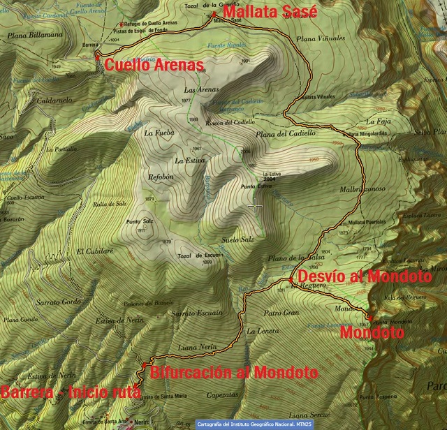 Croquis de la ruta Nerín - Mondoto - Cuello Arenas