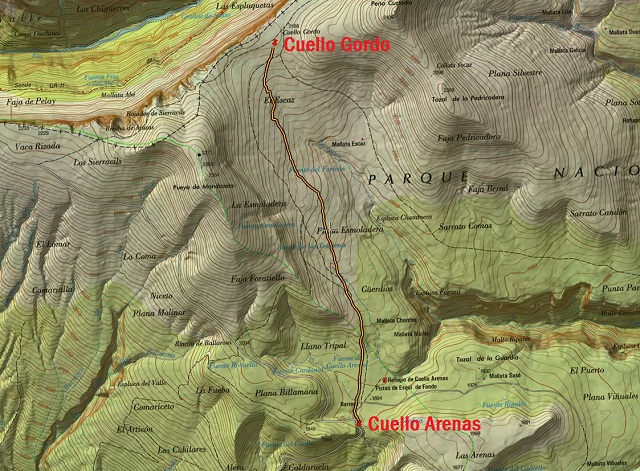 Croquis de la ruta Cuello Arenas - Cuello Gordo
