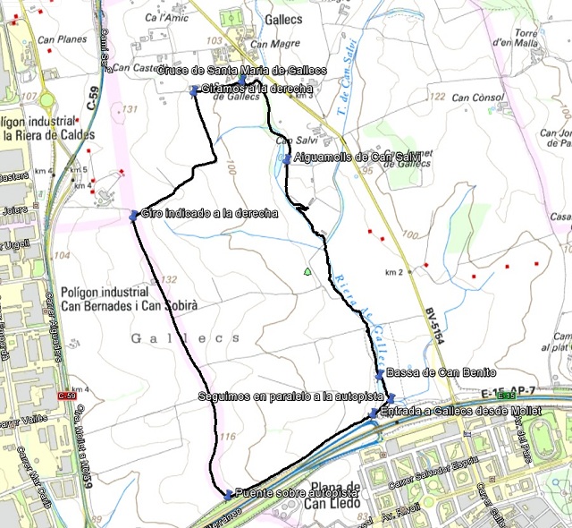 Croquis de la ruta por Gallecs