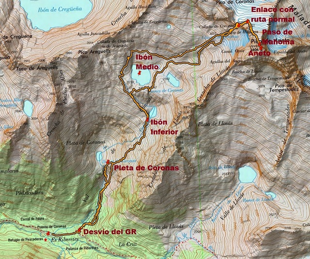 Croquis de la ruta al Aneto por Coronas