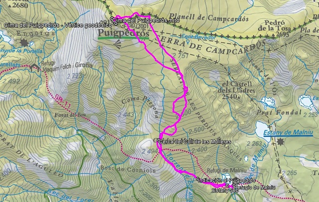 Croquis de la ruta al Puigpedrós