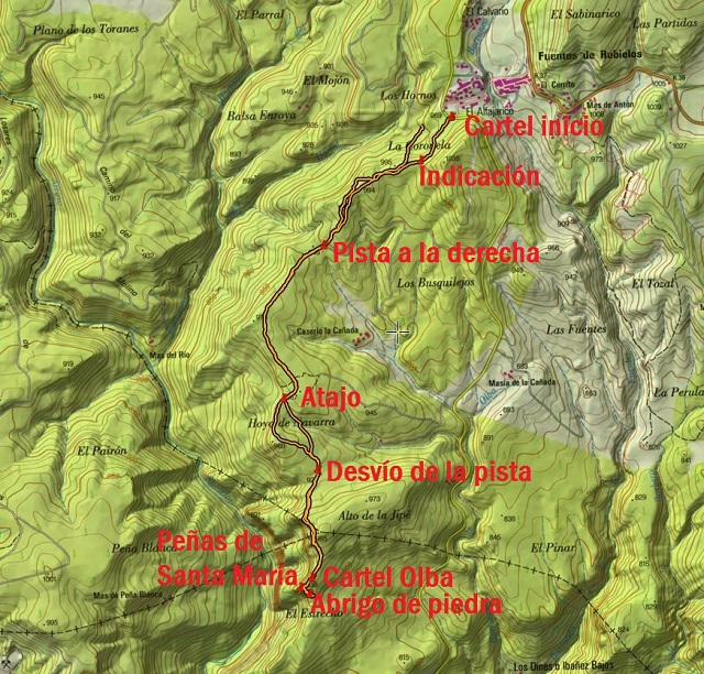 Croquis de la ruta a las Peñas de Santa María