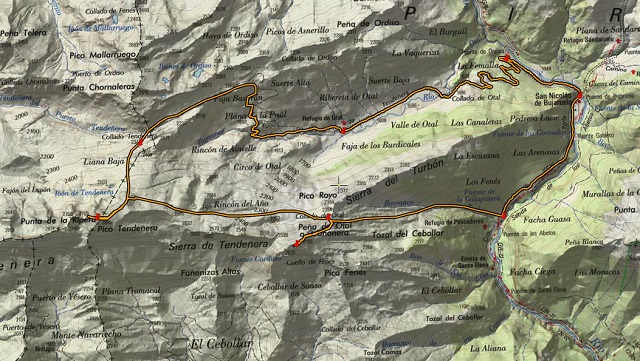 Croquis de la ruta a los picos de Tendeñera y de Otal