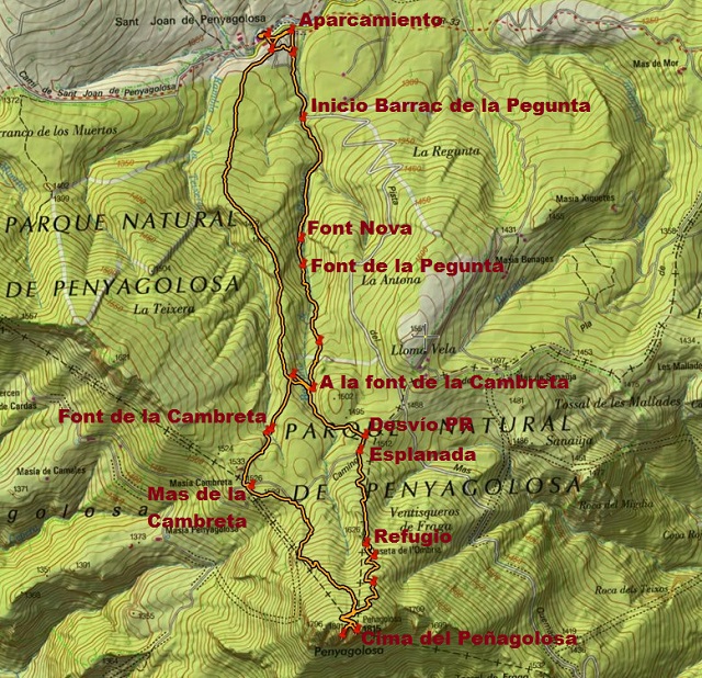 Croquis de la ruta circular al Peñagolosa