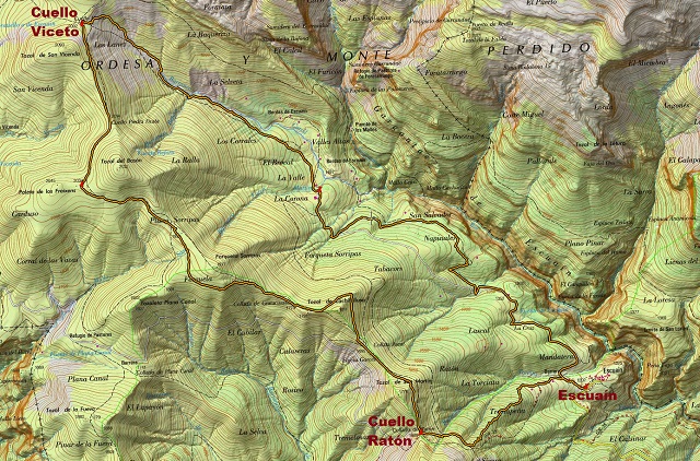 Croquis de la ruta circular de Escuaín a Cuello Viceto