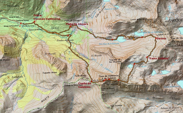 Croquis de la ruta al Vallibierna, al Paso del Caballo y a la Tuca de las Culebras