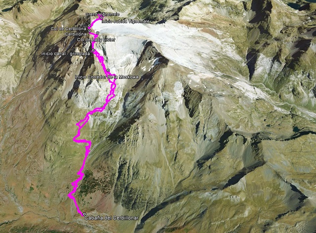 Croquis de la ruta al Cerbillona y al Grand Vignemale por el Corredor de la Moskowa