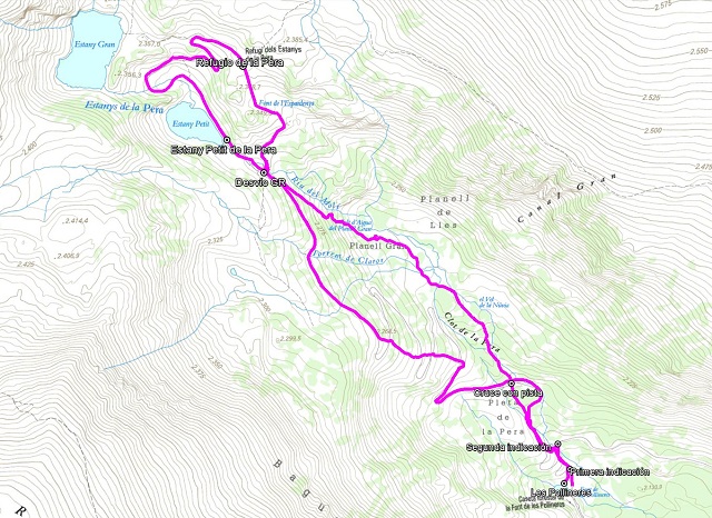 Croquis de la ruta al Refugio y als Estanys de la Pera