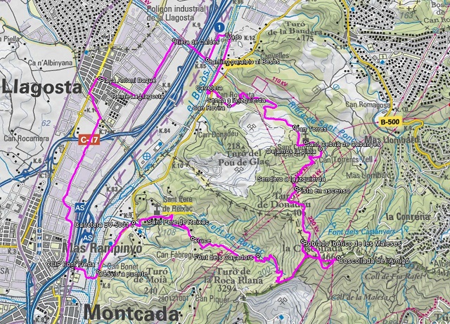 Croquis de la ruta a Sant Cebrià de Cabanyes, Turó de les Maleses y Sant Pere de Reixac