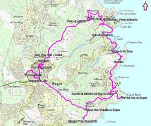 Croquis de la ruta circular desde Begur