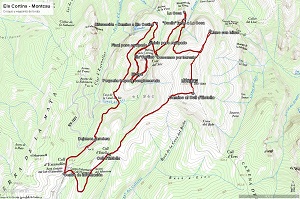 Croquis de la ruta a Els Cortins y al Montcau