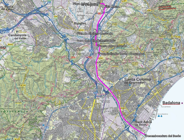 Croquis de la ruta de La Llagosta a la desembocadura del Besòs