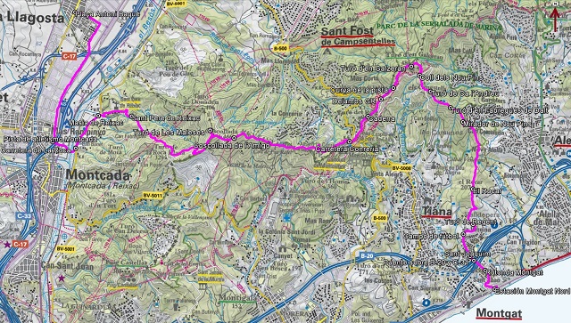 Croquis de la ruta de La Llagosta a Montgat por el Turó de les Maleses y el Turó d'en Galzeran