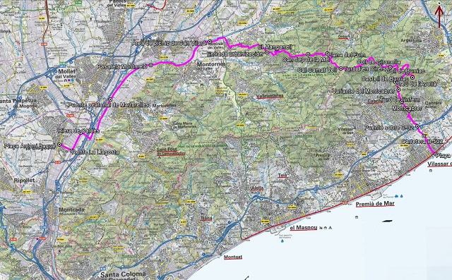 Croquis de la ruta de La Llagosta a Cabrera de Mar por Castell de Burriac