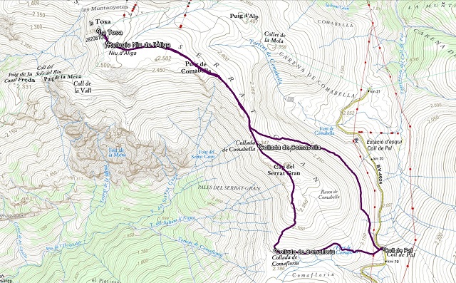 Croquis de la ruta a la Tosa d'Alp desde el Coll de Pal