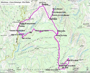 Croquis de la ruta al Montcau, la Cova Simanya y Els Òbits