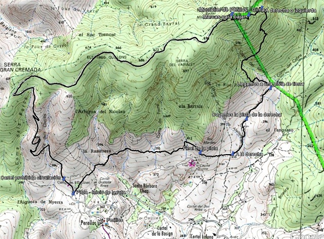 Croquis de la ruta al Montolier de Périllos