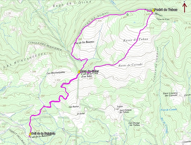 Croquis de la ruta al Pedró de Tubau y a Cingles de Tubau