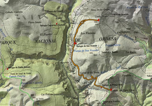 Croquis de la ruta de Plana Canal a Cuello Viceto