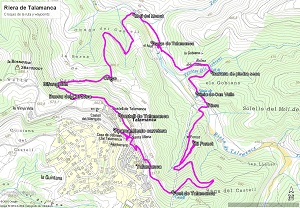 Croquis de la ruta a la Riera de Talamanca