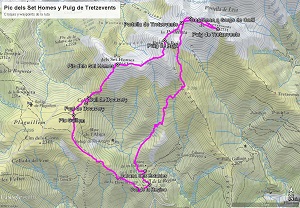 Croquis de la ruta al Pic dels Set Homes y al Puig de Tretzevents